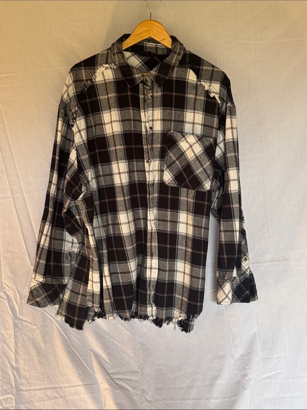 Men's Black and White Plaid Button-Down Shirt